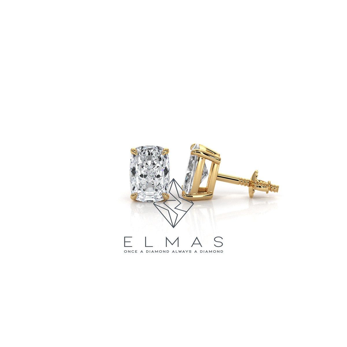 Long Cushion Solitaire Stud Earring
